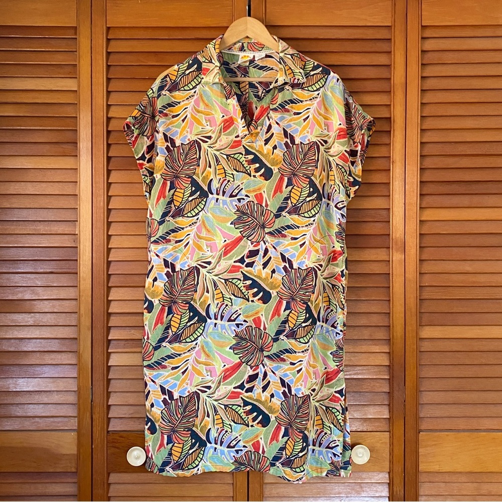 C&C California Dress Women's Size Medium Linen Rayon Multicolor Tropical Beachy